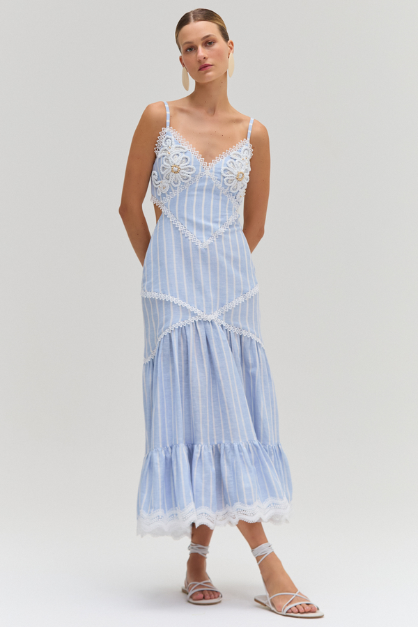 Patbo MARINE LINEN CUT OUT MIDI DRESS