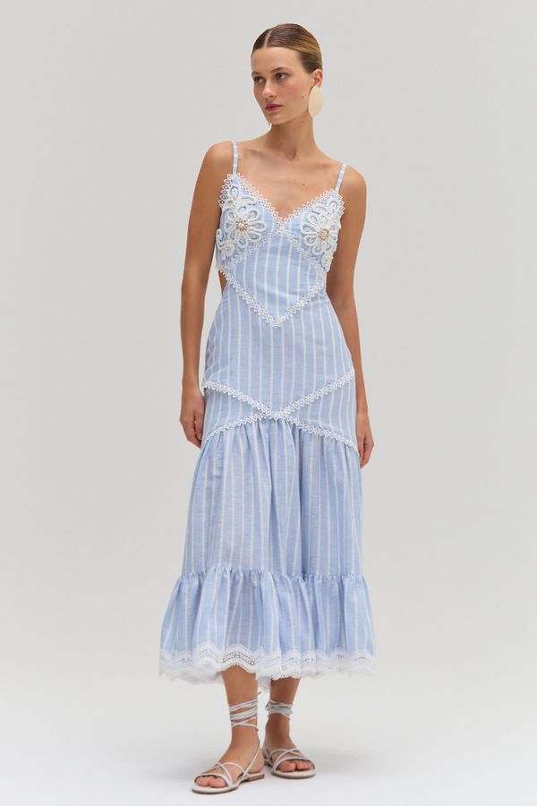 patbo MARINE LINEN CUT OUT MIDI DRESS