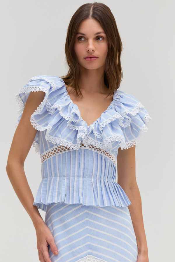 patbo MARINE LINEN PEPLUM TOP