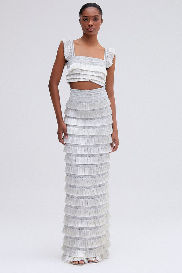 patbo Metallic Fringe Maxi Skirt