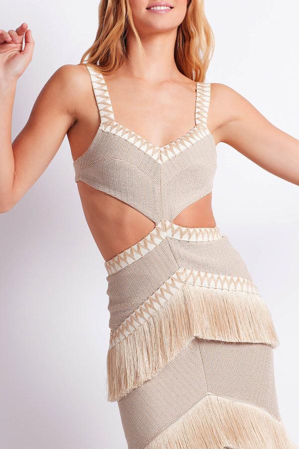 Patbo Metallic Knit Maxi Dress With Fringe Trim