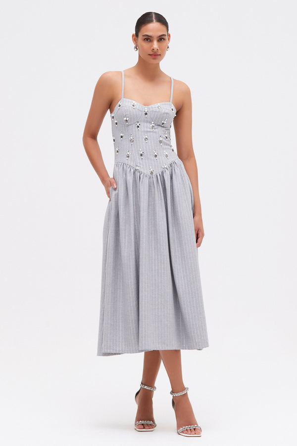 patbo METALLIC PINSTRIPE MIDI DRESS