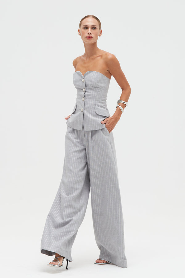 Patbo METALLIC PINSTRIPE STRAPLESS TOP
