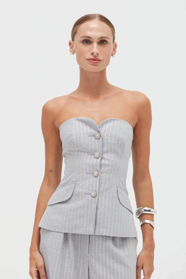 patbo METALLIC PINSTRIPE STRAPLESS TOP