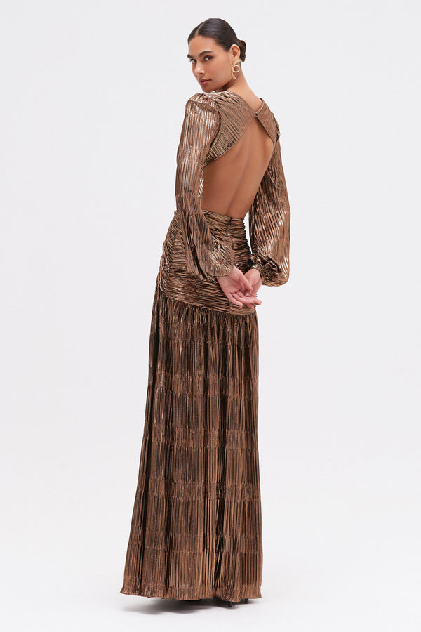 Patbo METALLIC PLISSE CUT OUT GOWN