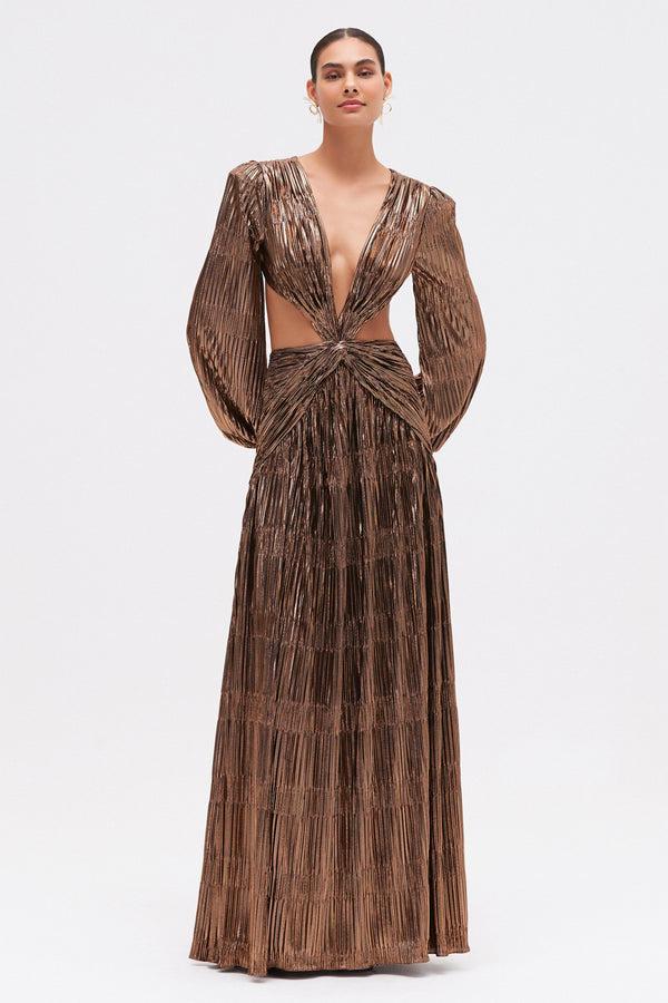 patbo METALLIC PLISSE CUT OUT GOWN