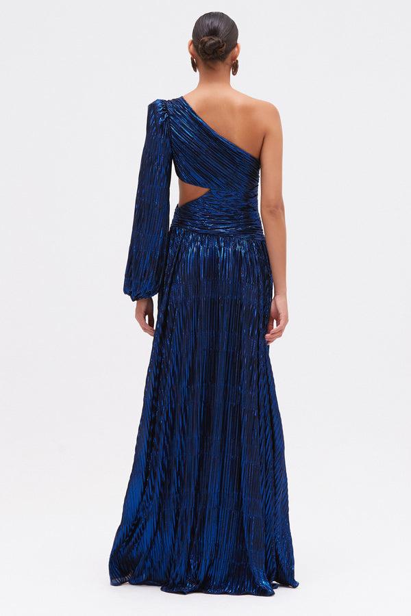 Patbo METALLIC PLISSE ONE SHOULDER GOWN
