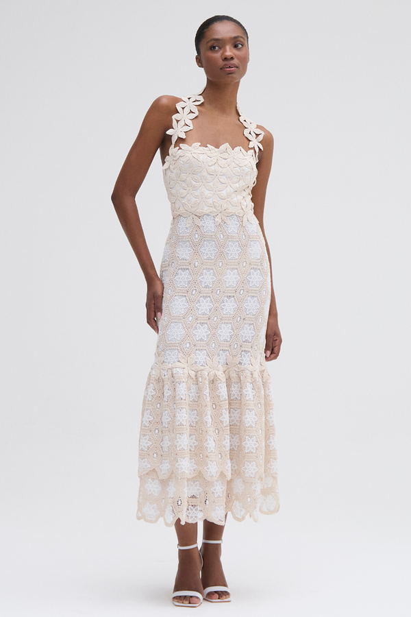 patbo NATURAL CROCHET MIDI DRESS