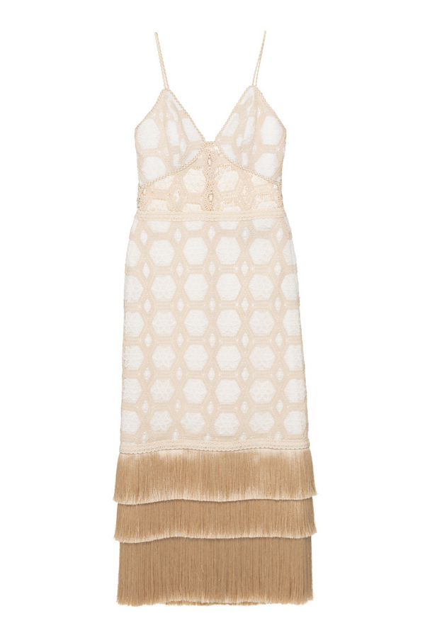 Patbo NATURAL CROCHET PLUNGE MIDI DRESS