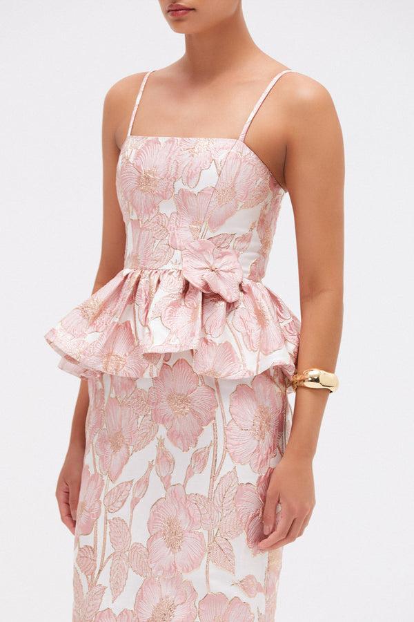 Patbo PETAL JACQUARD PEPLUM MIDI DRESS