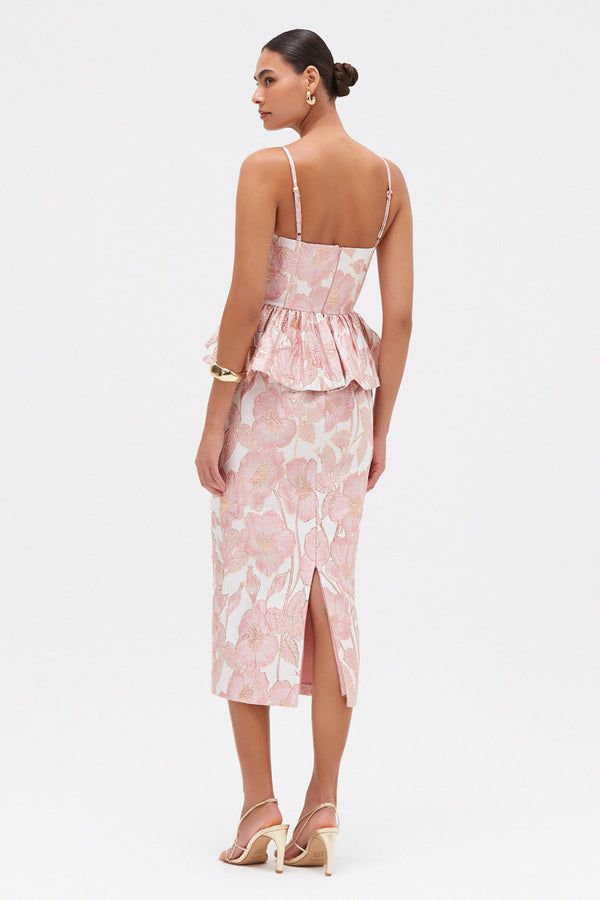 Patbo PETAL JACQUARD PEPLUM MIDI DRESS