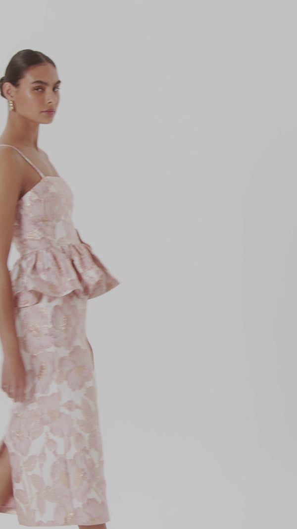 Patbo PETAL JACQUARD PEPLUM MIDI DRESS