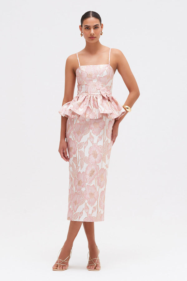 patbo PETAL JACQUARD PEPLUM MIDI DRESS
