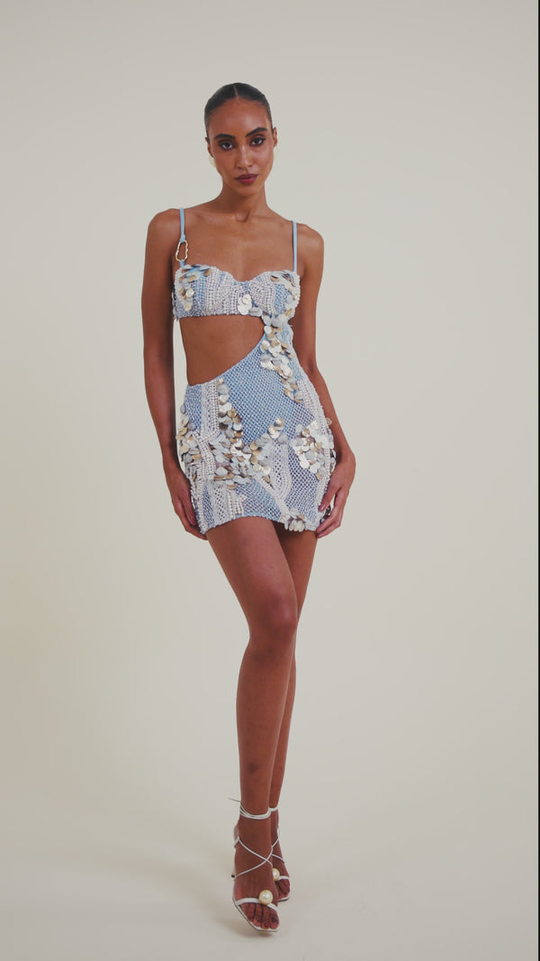 Patbo SEASHELL EMBROIDERY CUT OUT MINI DRESS