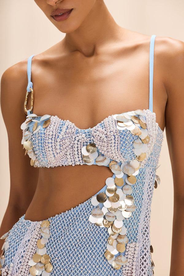 Patbo SEASHELL EMBROIDERY CUT OUT MINI DRESS