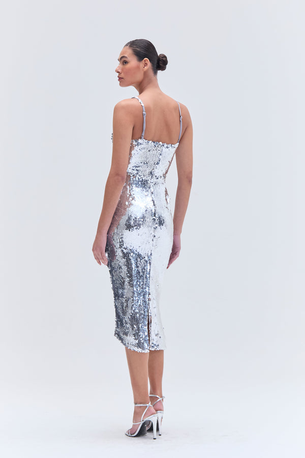 Patbo SILVER SEQUIN MIDI DRESS