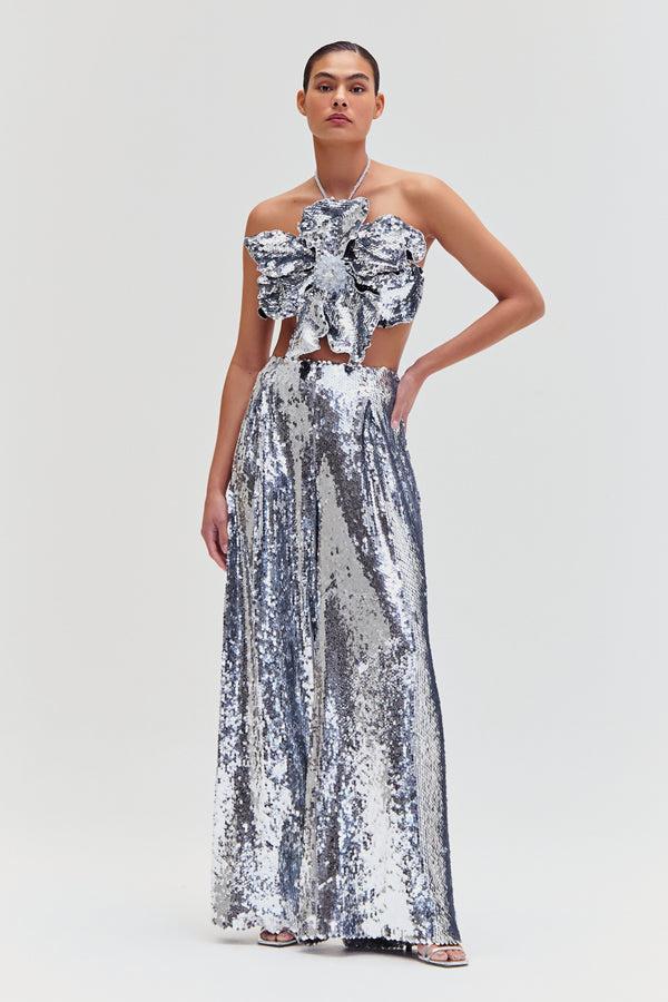 patbo SILVER SEQUIN WIDE LEG PANT