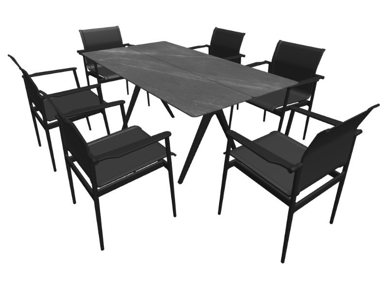 patio Gloster Split Table with 6x 180 Arm Chairs