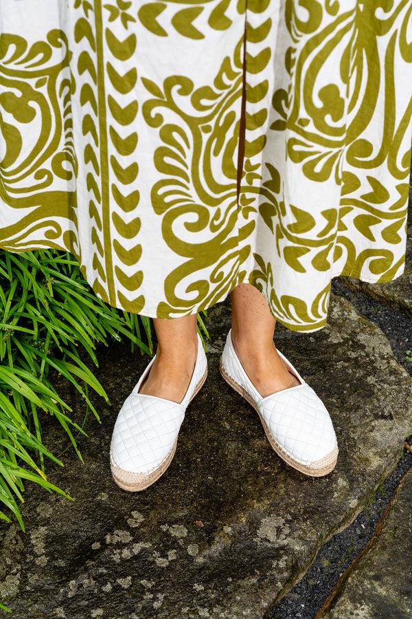Patricia Green Patricia Green Women’s Abigail Quilted Slip On Espadrille In White Quilted Leather
