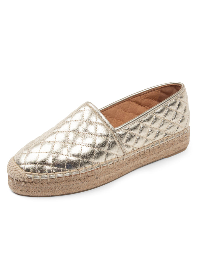 patricia green Patricia Green Women’s Abigail Quilted Slip on Espadrille in Gold Quilted Leather