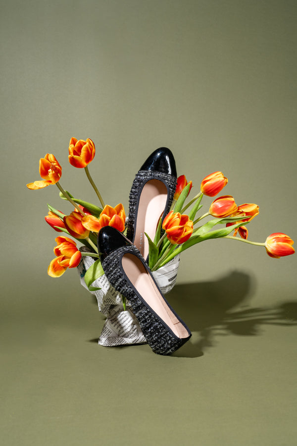 Patricia Green Patricia Green Women’s Adele Cap Toe Ballet Flat In Black/Grey/Navy Tweed/Black Patent