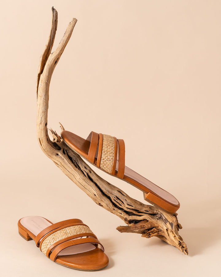 Patricia Green Patricia Green Women’s Amalfi Raffia And Leather Flat Sandal In Cognac