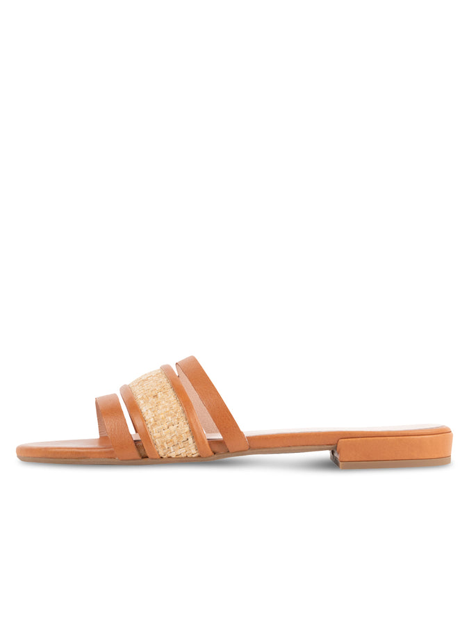 Patricia Green Patricia Green Women’s Amalfi Raffia And Leather Flat Sandal In Cognac