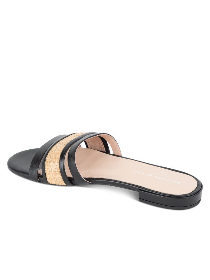 Patricia Green Patricia Green Women’s Amalfi Raffia And Leather Flat Sandal In Black