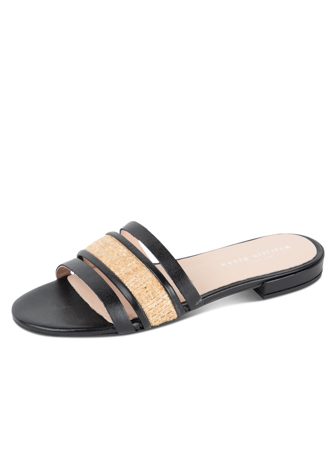 patricia green Patricia Green Women’s Amalfi Raffia and Leather Flat Sandal in Black