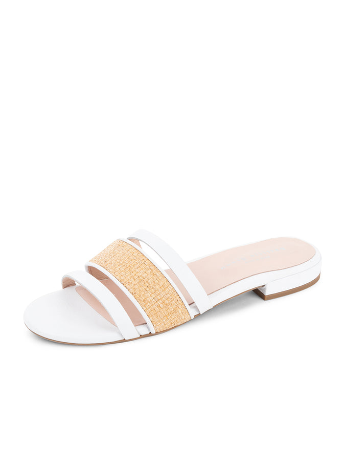 patricia green Patricia Green Women’s Amalfi Raffia and Leather Flat Sandal in White