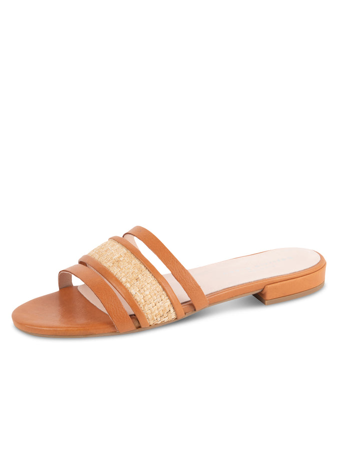 patricia green Patricia Green Women’s Amalfi Raffia and Leather Flat Sandal in Cognac