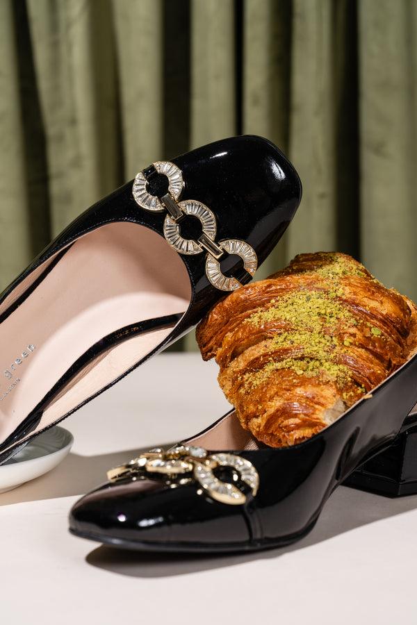 Patricia Green Patricia Green Women’s Aubrey Crystal Slingback In Black Patent