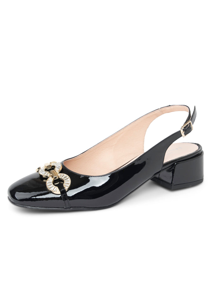 patricia green Patricia Green Women’s Aubrey Crystal Slingback in Black Patent