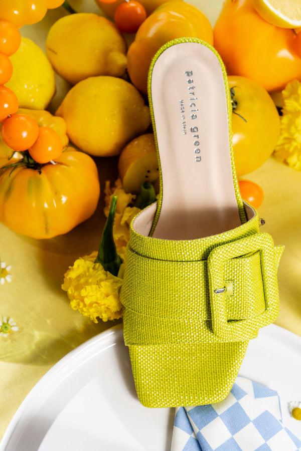 Patricia Green Patricia Green Women’s Bali Buckle Sandal In Lime Green Raffia