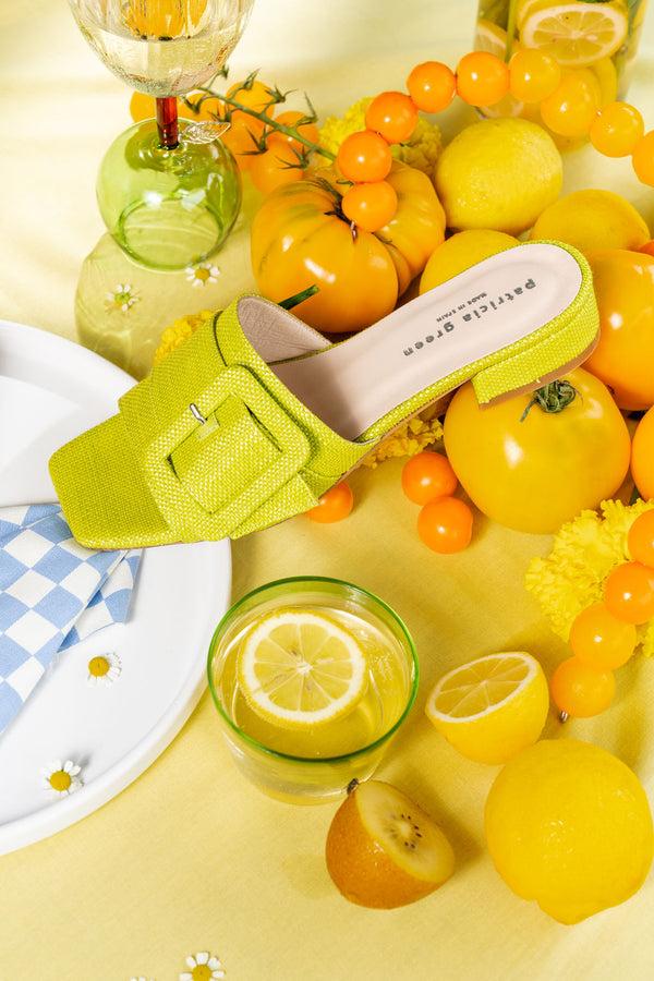 Patricia Green Patricia Green Women’s Bali Buckle Sandal In Lime Green Raffia