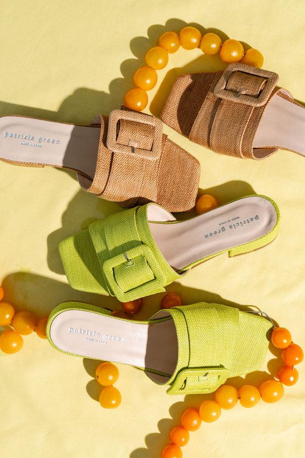 Patricia Green Patricia Green Women’s Bali Buckle Sandal In Lime Green Raffia