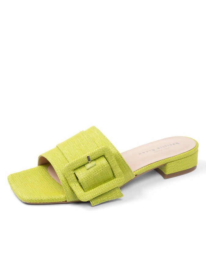 patricia green Patricia Green Women’s Bali Buckle Sandal in Lime Green Raffia