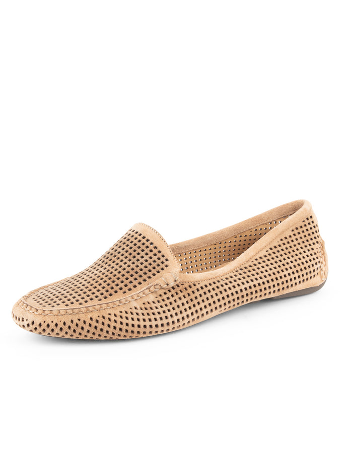 patricia green Patricia Green Women’s Barrie Perforated Driving Moccasin in Tan Suede