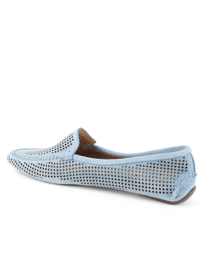 Patricia Green Patricia Green Women’s Barrie Perforated Driving Moccasin In French Blue Suede