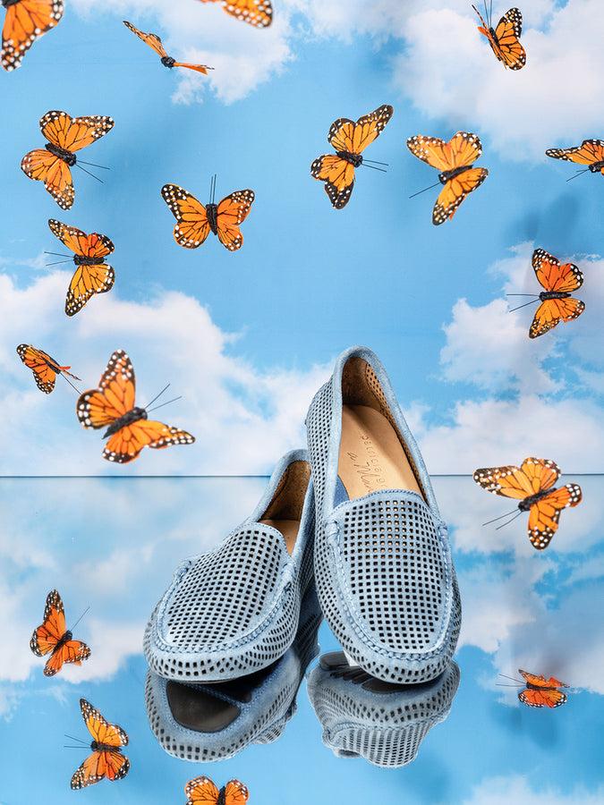 Patricia Green Patricia Green Women’s Barrie Perforated Driving Moccasin In French Blue Suede