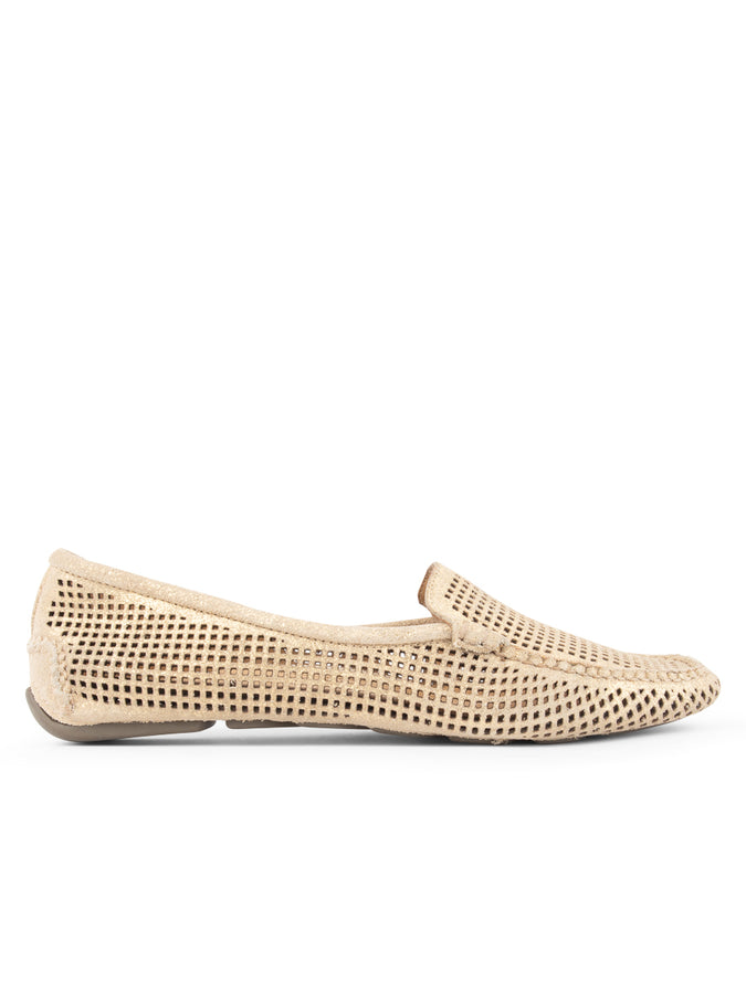 Patricia Green Patricia Green Women’s Barrie Perforated Driving Moccasin In Gold Suede
