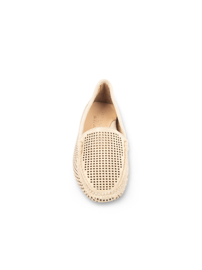 Patricia Green Patricia Green Women’s Barrie Perforated Driving Moccasin In Gold Suede