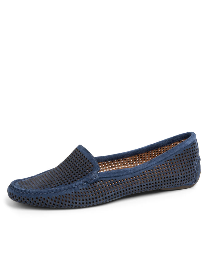 patricia green Patricia Green Women’s Barrie Perforated Driving Moccasin in Navy Suede