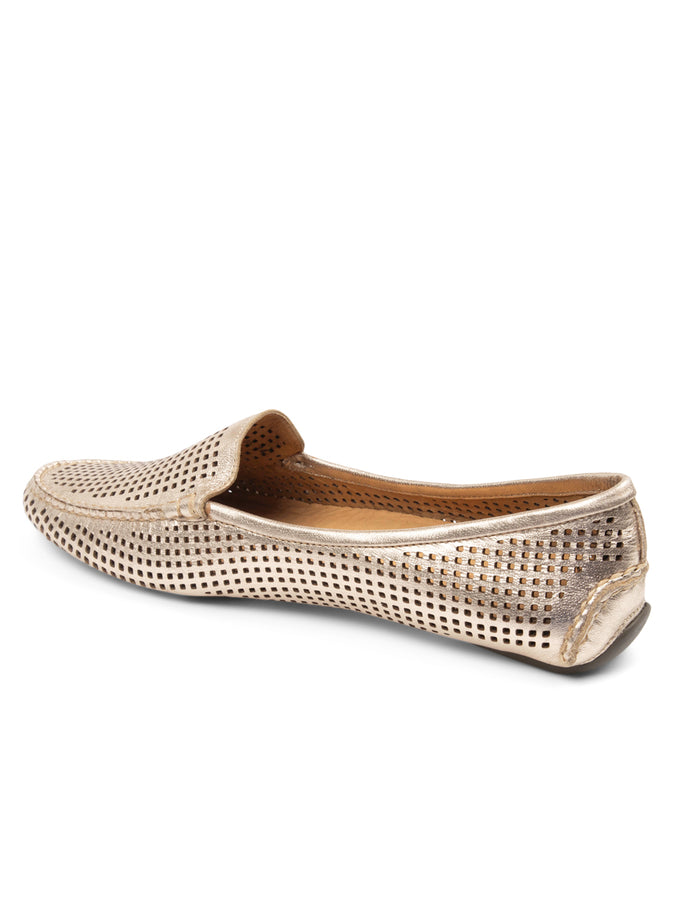 Patricia Green Patricia Green Women’s Barrie Perforated Driving Moccasin In Gold Leather