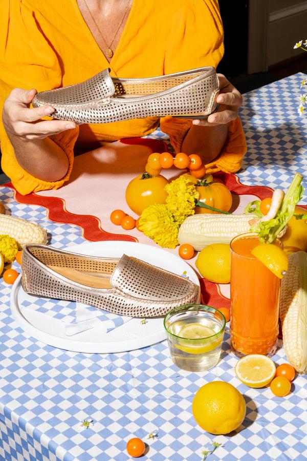 Patricia Green Patricia Green Women’s Barrie Perforated Driving Moccasin In Gold Leather