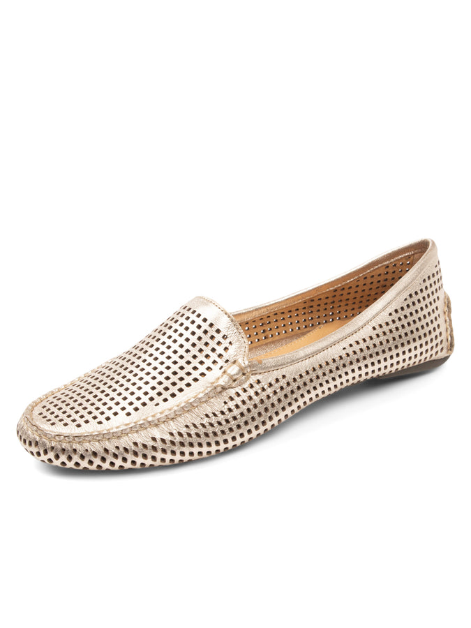 patricia green Patricia Green Women’s Barrie Perforated Driving Moccasin in Gold Leather