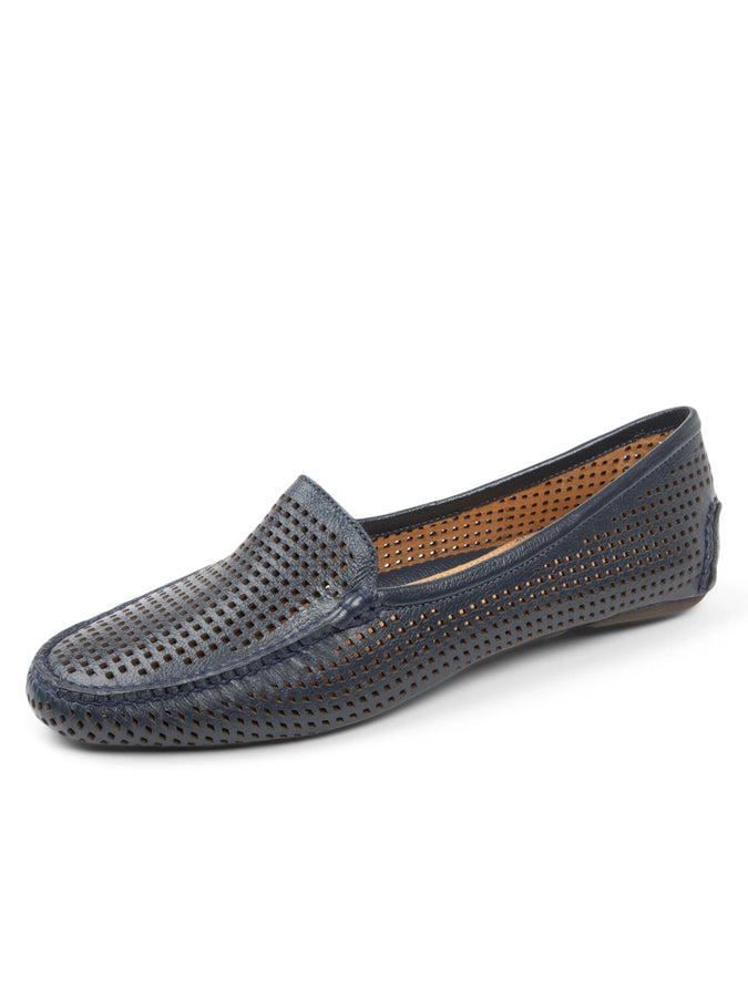 patricia green Patricia Green Women’s Barrie Perforated Driving Moccasin in Navy Leather