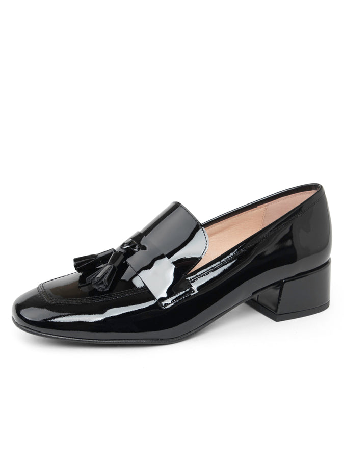patricia green Patricia Green Women’s Beckham Block Heel Tassel Loafer in Black Patent