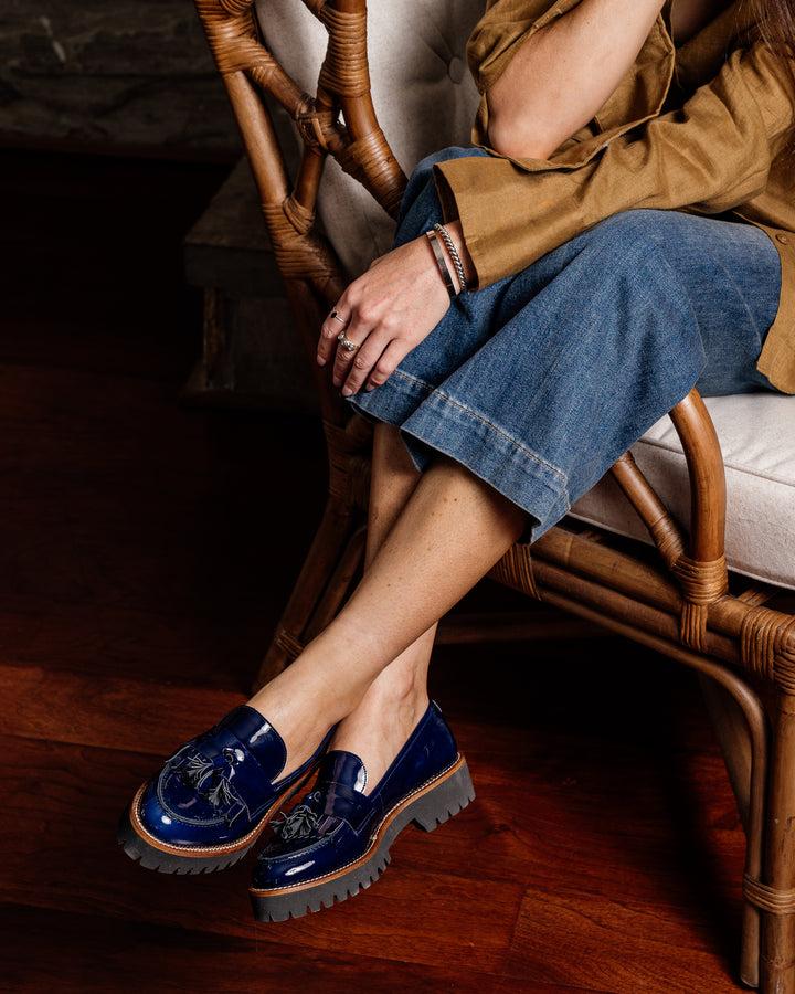 Patricia Green Patricia Green Women’s Beckham Tassel Lug Loafer In Navy Patent