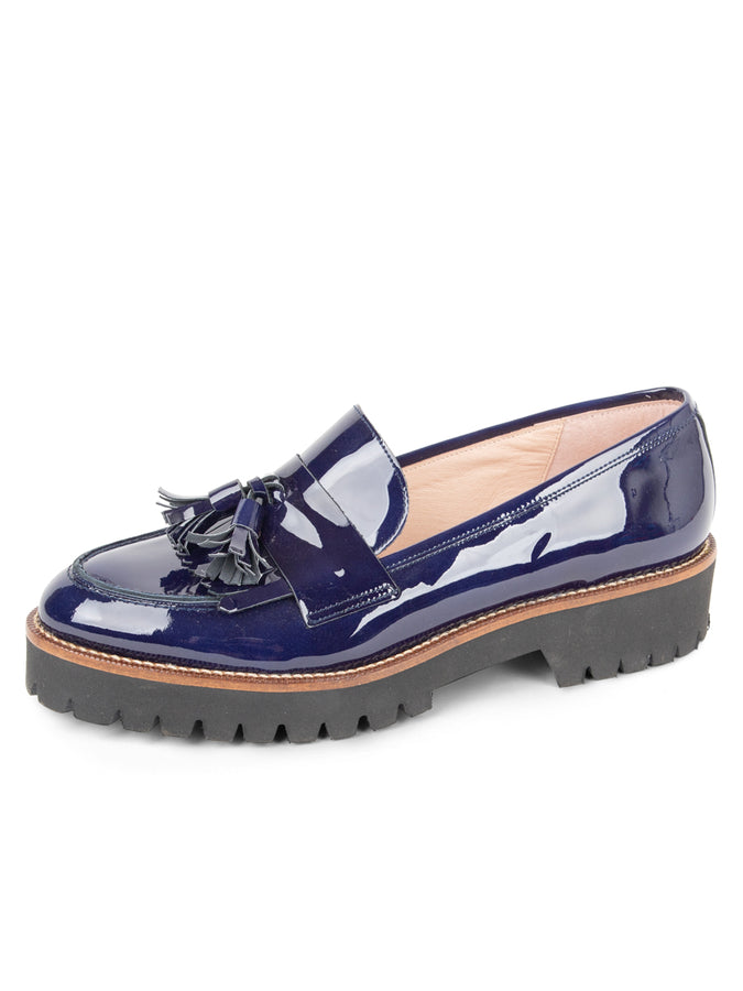 patricia green Patricia Green Women’s Beckham Tassel Lug Loafer in Navy Patent